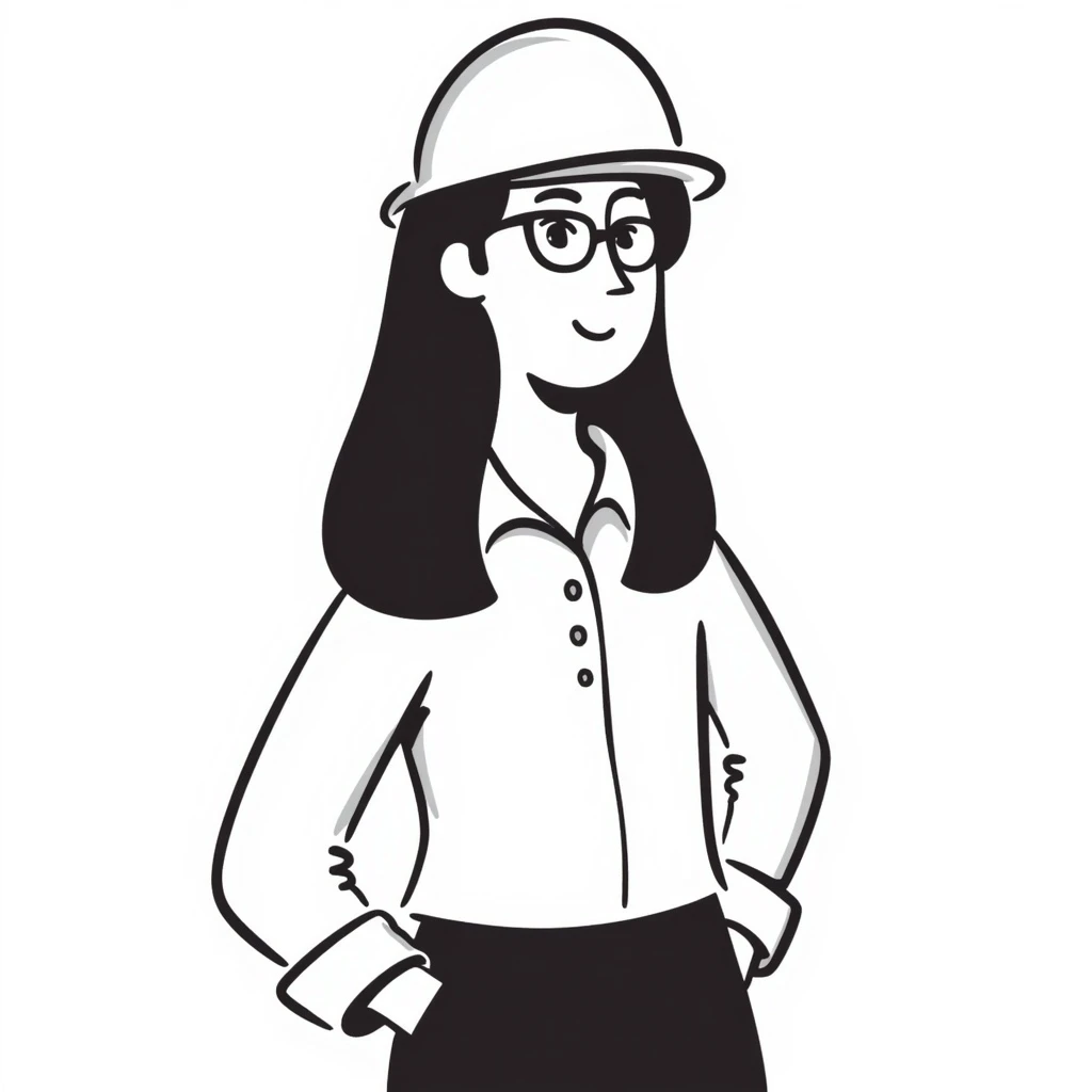 A woman with long, straight black hair, wearing glasses and a white architect's helmet emoji