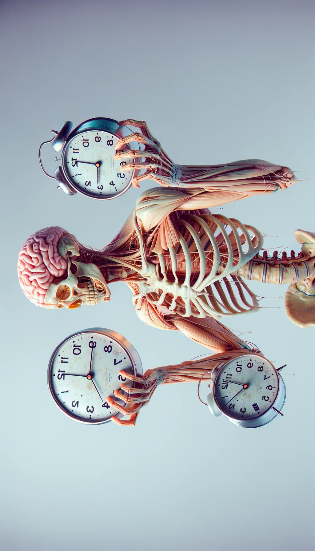 corpo umano anatomico CHE TIENE OROLOGI NELLE MANI E STA IMPAZZENDO PERCHé NON RIESCE A SVOLGERE TUTTE LE SUE ATTIVITà QUOTIDIANE: NON HA TEMPO, SFONDO CHIARO, iperrealistico 4k emoji