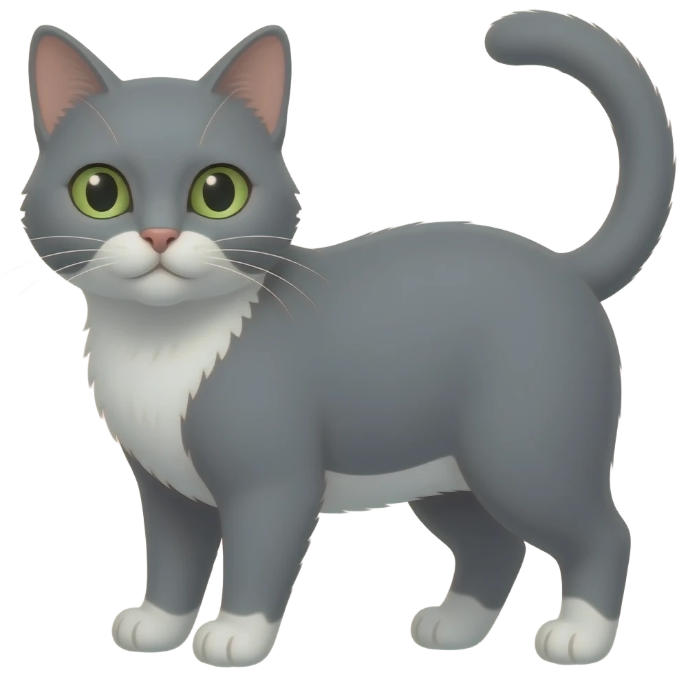 Gato gris con pecho blanco con ojos verdes emoji