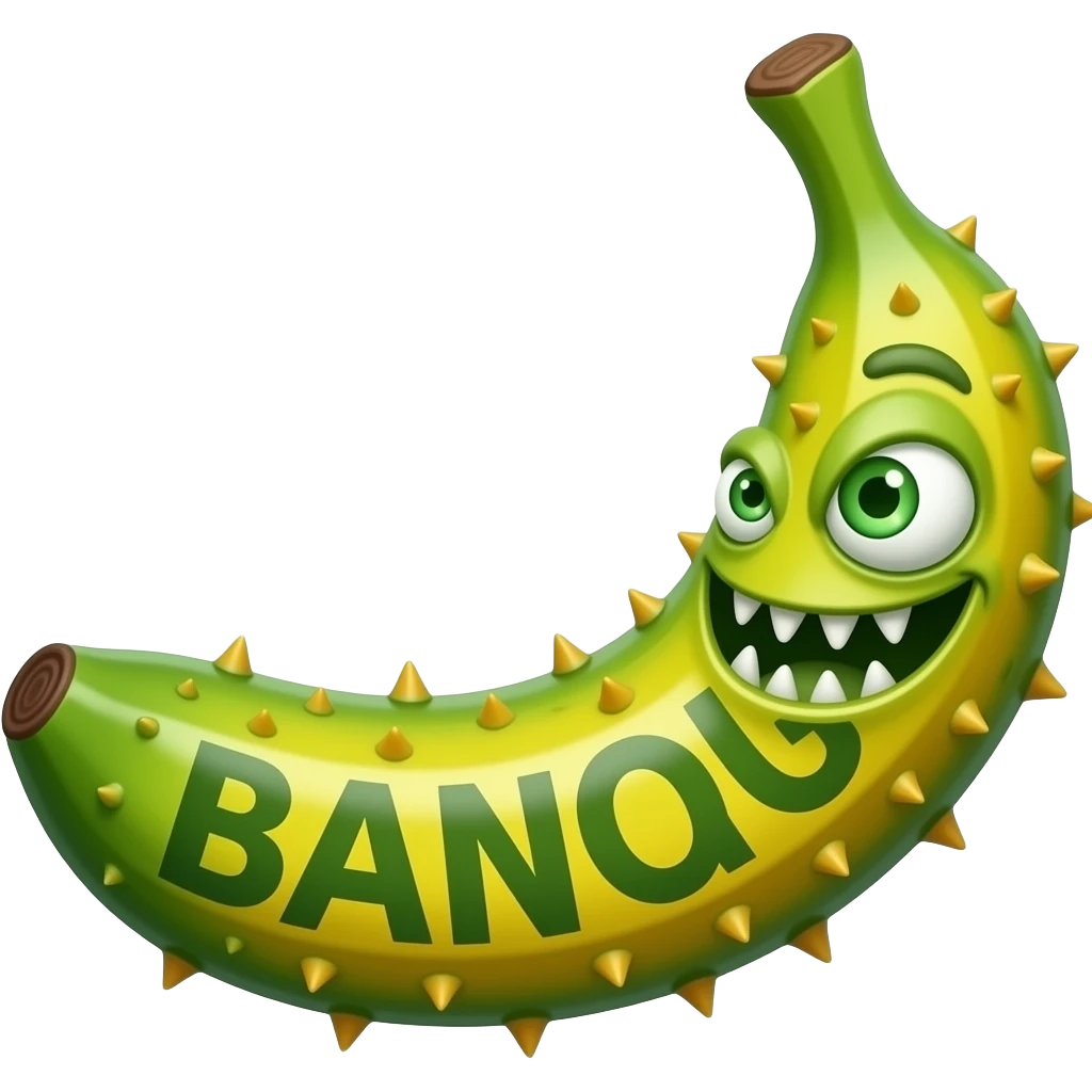 ZOMBIE toothy funny prickly cucumber-banana with the inscription-text "BANOGUR". emoji
