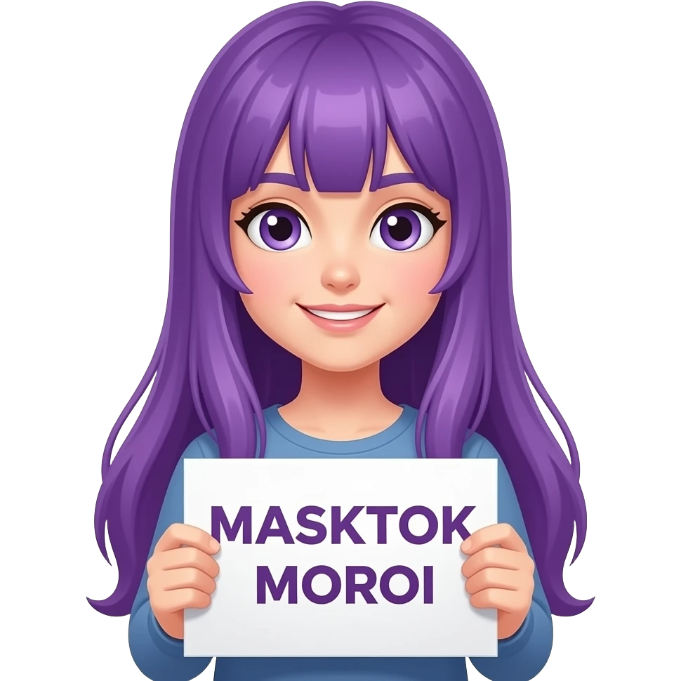 girl with long purple hair with a MASKTOK MOROI sign emoji