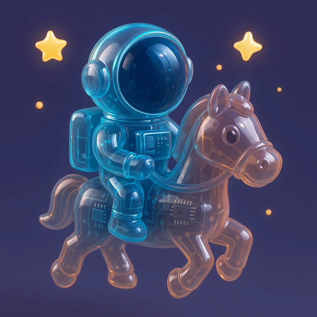 astronaut on horseback with stars in background emoji