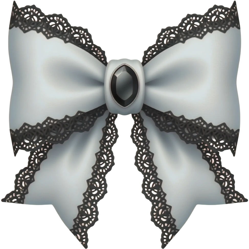 3D emoji gothic bow, white velvet, silver filigree, black gemstone, black lace trim emoji