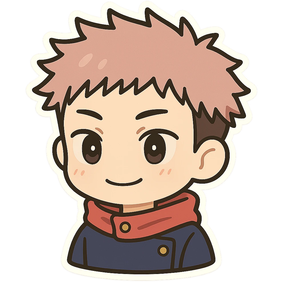Yuji character in chibi style as a simple, modern icon, clean lines, minimal details, suitable for app or website use emoji