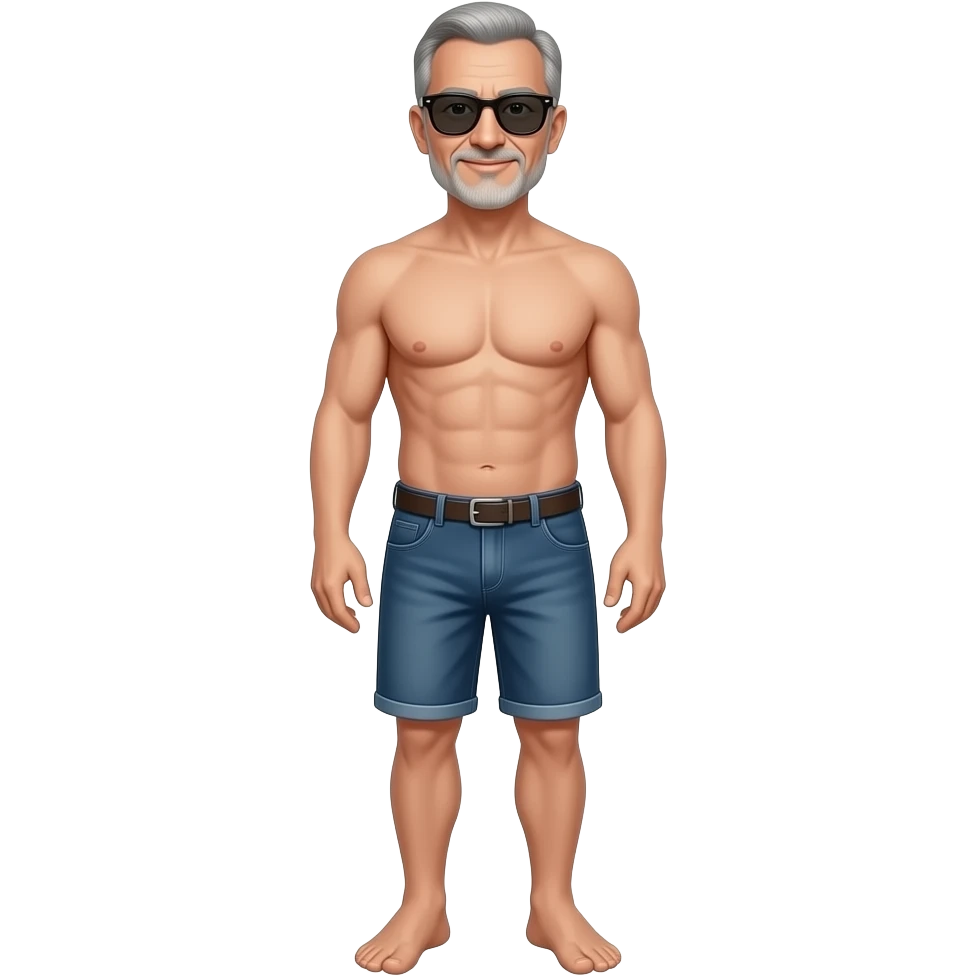 A guy, wearing sunglasses, 50 year old, full length, naked. emoji