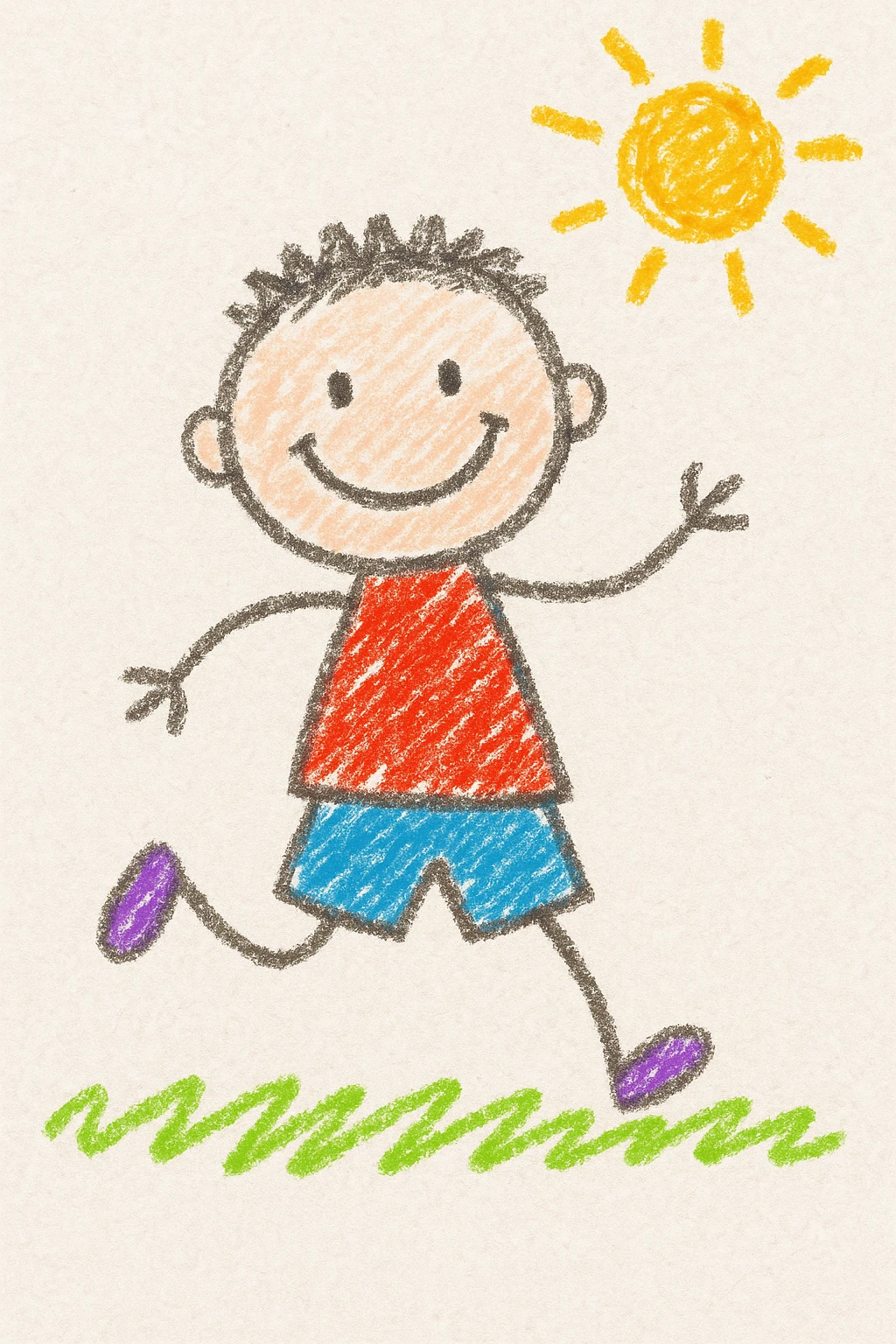 Full body of a boy, running, happy emoji