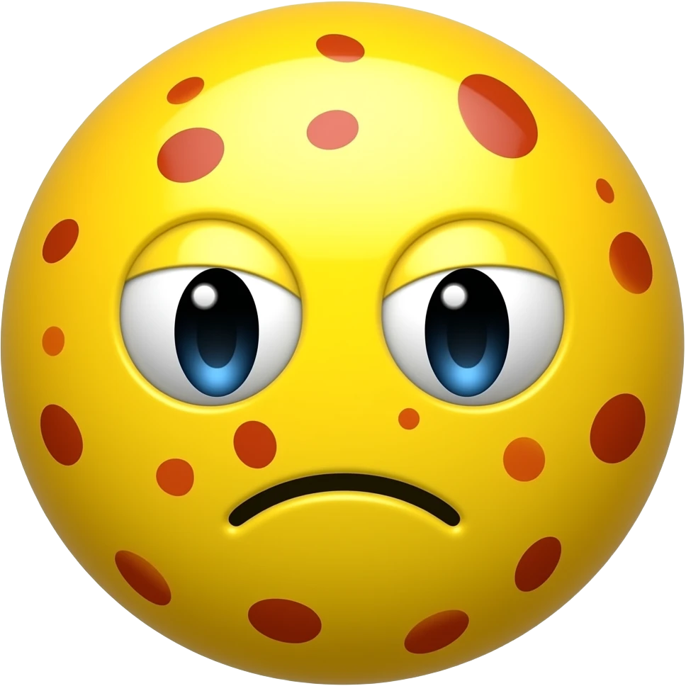 IOS style yellow face not human sick emoji having red dots in his skin emoji
