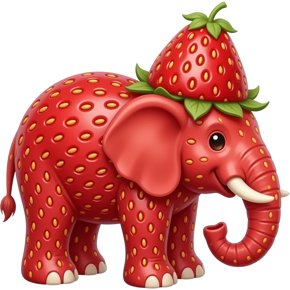 Show me a picture of an elephant made out of strawberries and a strawberry hat emoji