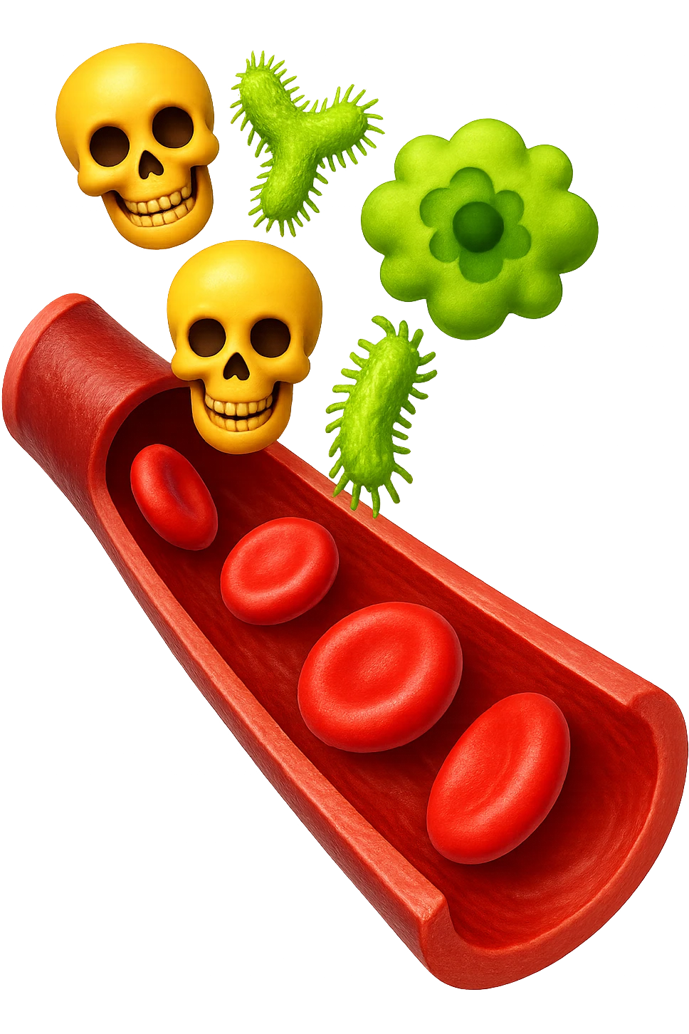 EMOJI STILE IPHONE 3D DI tossine e batteri che entrano in una vena umana E FALLO MOLTO REALISTICO IN 3D emoji