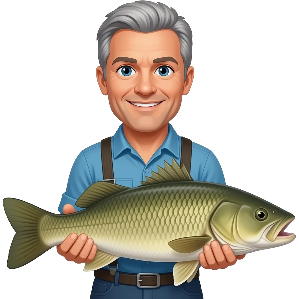 jeremy wade from river monsters with grey hair holding a big fish emoji