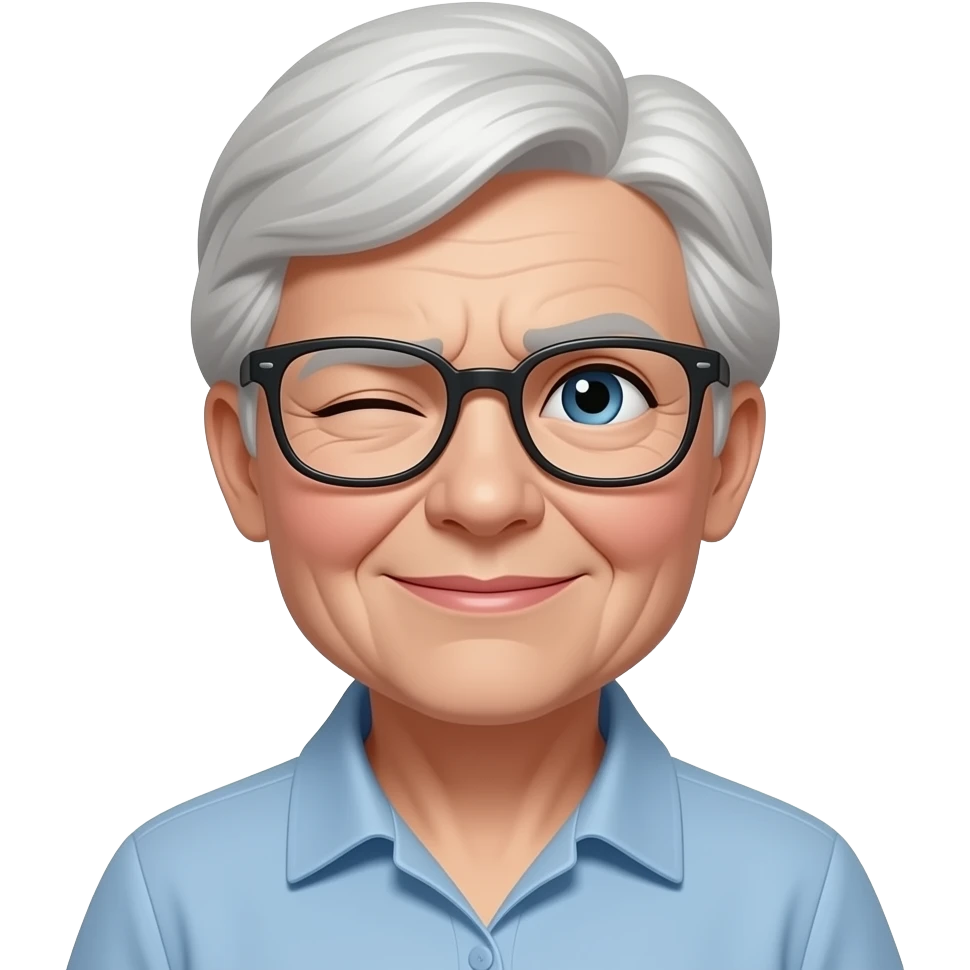 create an 72 year old dutch female patient with glasses squinted eye and no smile emoji