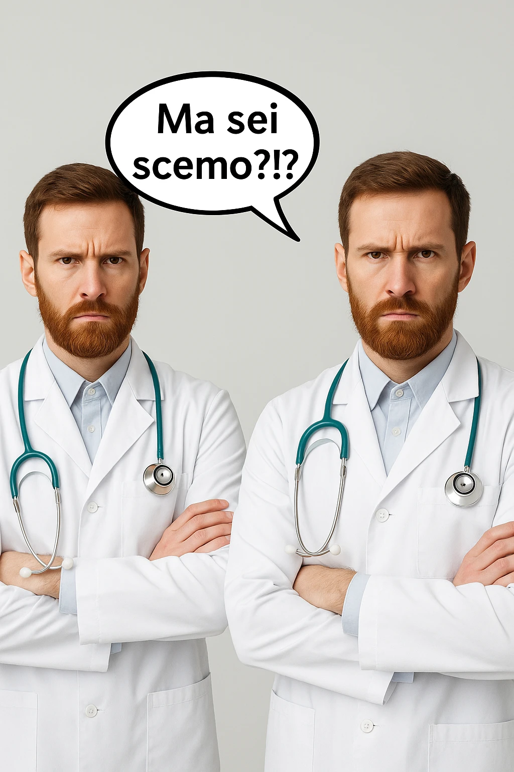 Dottore con la stessa faccia e camicie, dice "Ma sei scemo?!?" emoji