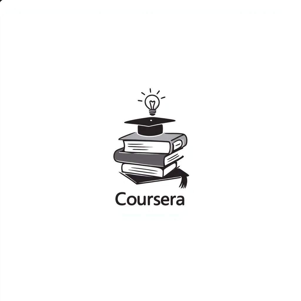 Hand-drawn Coursera logo with learning symbols emoji