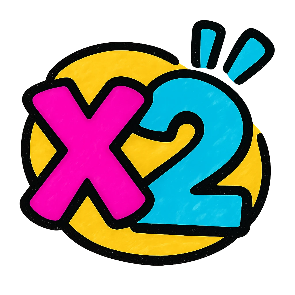 bold modern style "x2" emoji, transparent background, with a vibrant color accent to show excitement emoji