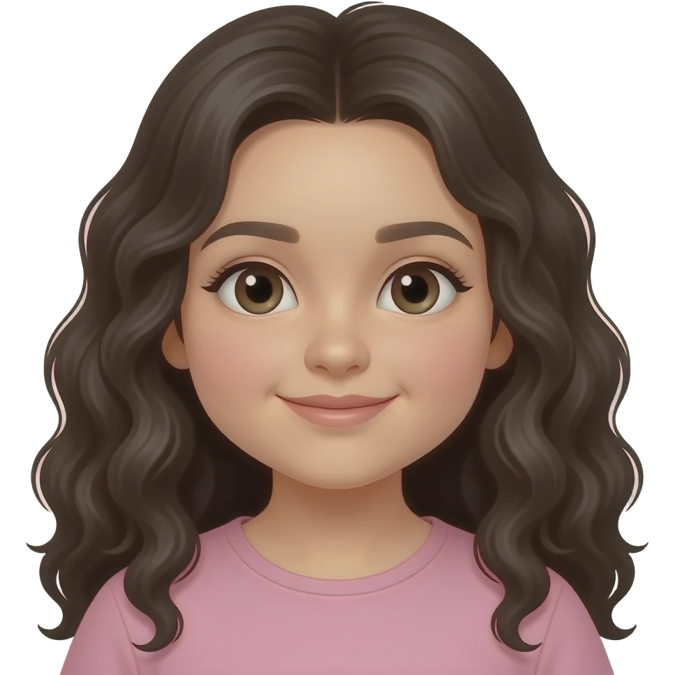 Una niña color de piel blanquita y de cuerpo rellenita y de la cara también cabello colocho largo negro emoji