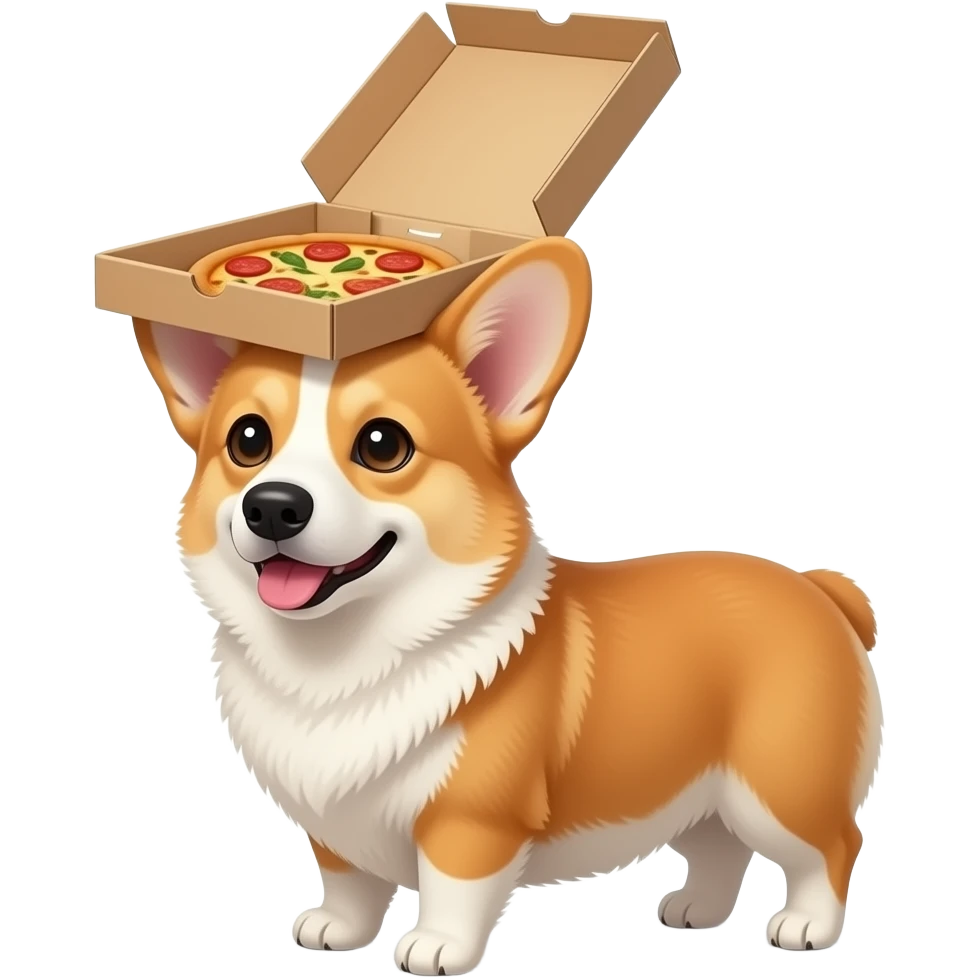 Corgi with open pizza box on head emoji
