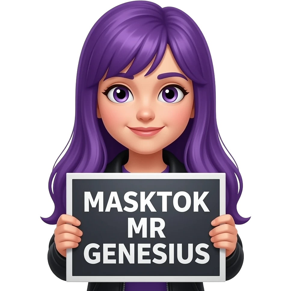 girl with long purple hair with a MASKTOK MR GENESIUS sign emoji