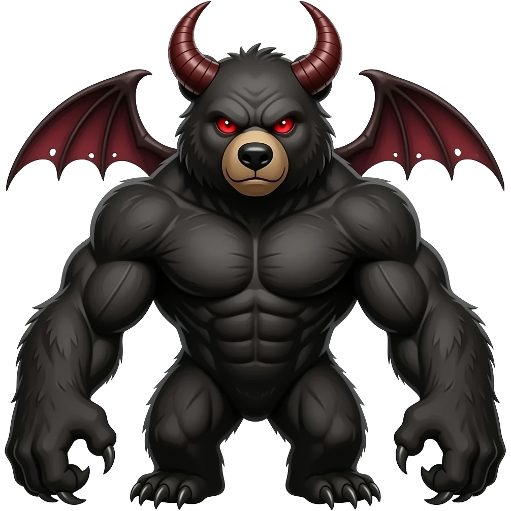 Dark Demon bear with red eyes and with chest muscles. emoji