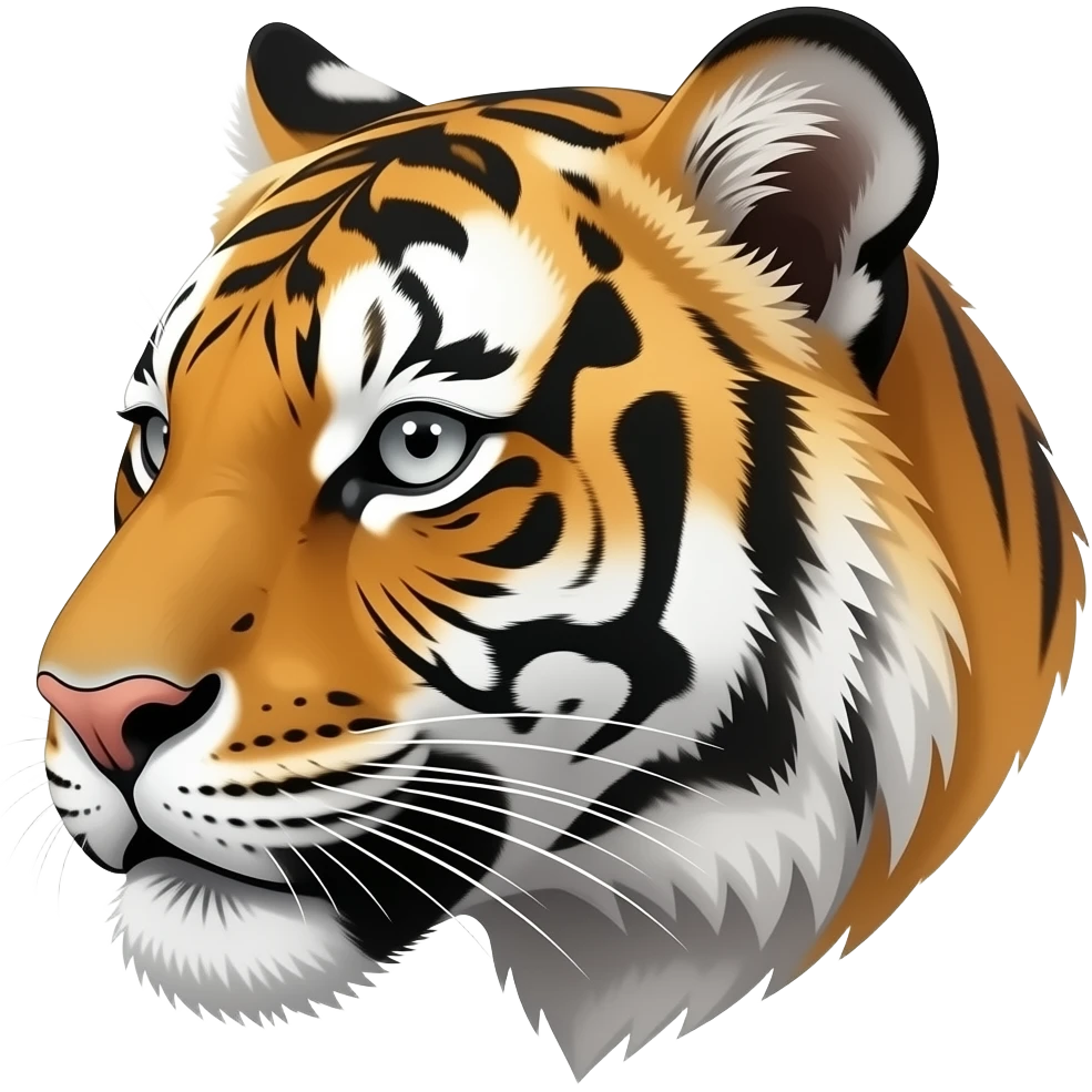 A little bit gorgeous tiger head very realistic Turn sideways gray eyes But see  like anime eyes emoji