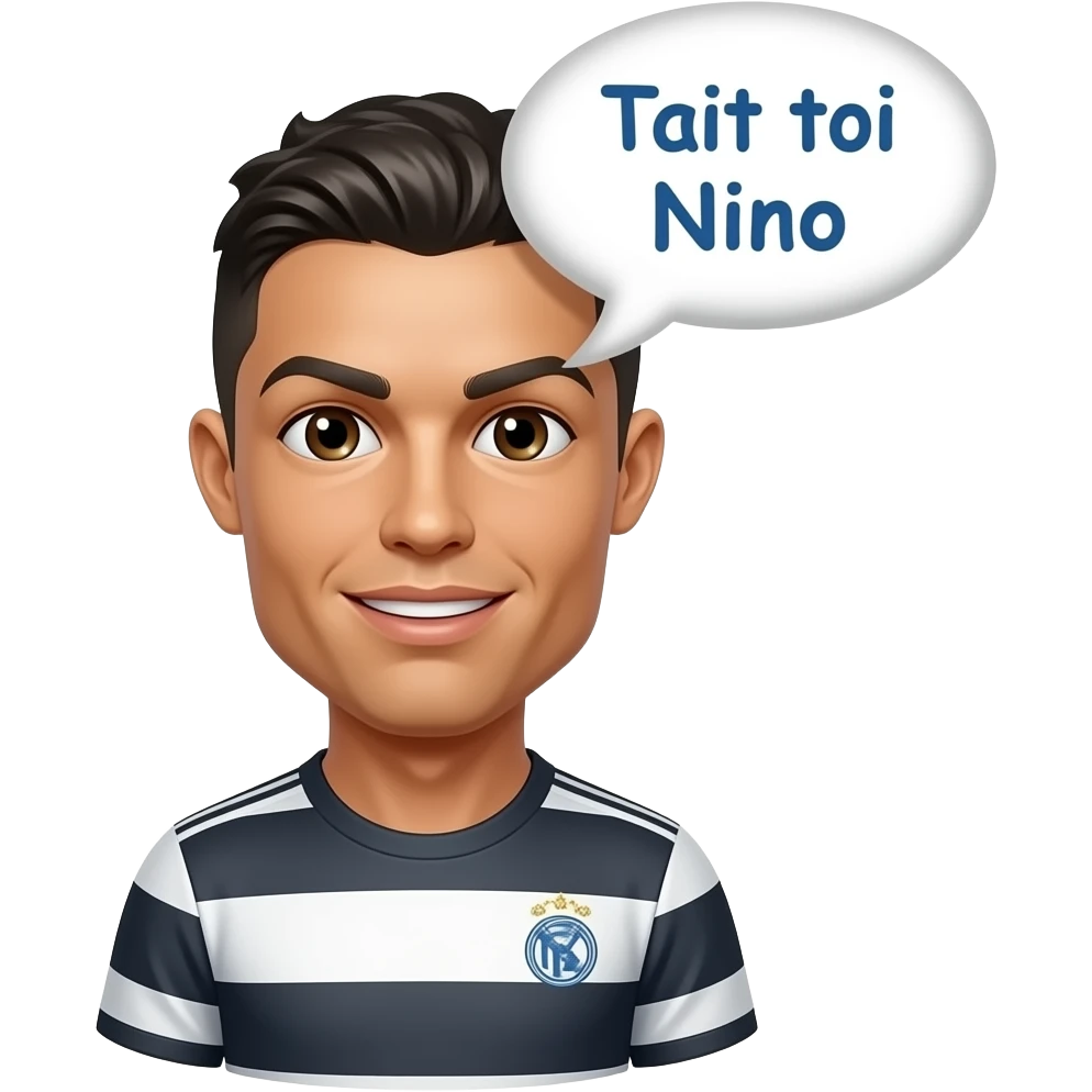 Ronaldo avec écrit Tait toi Nino dans une bulle de parole  au dessu de sa tête emoji