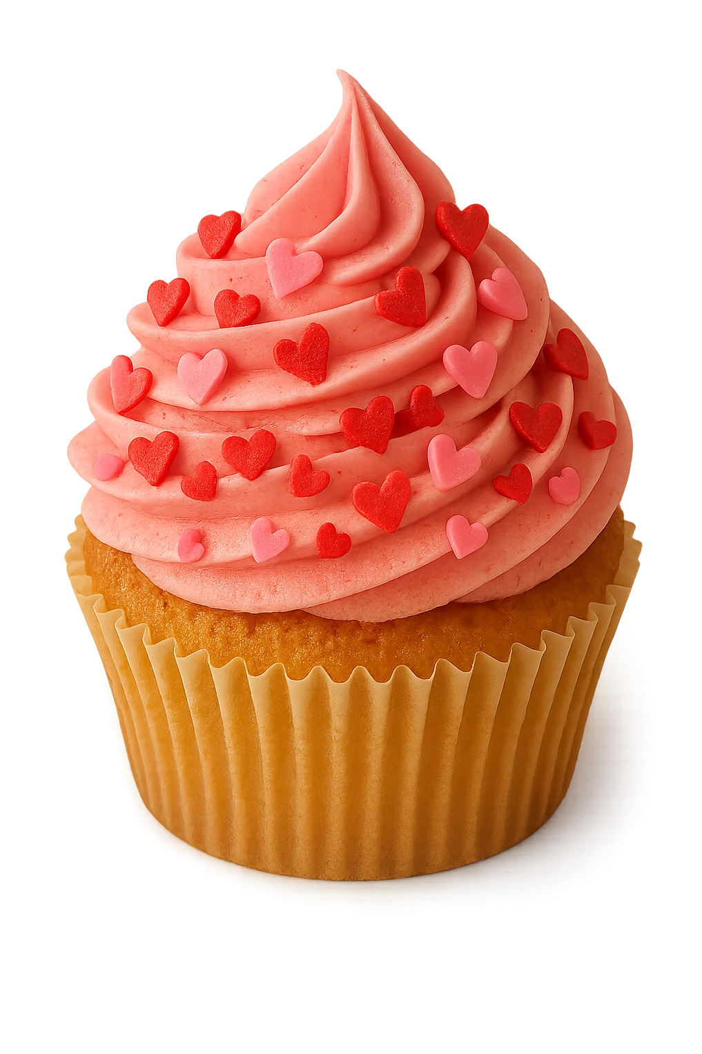 love-themed cupcake with heart sprinkles emoji
