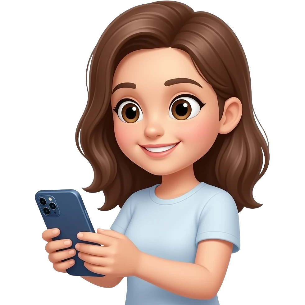 girl brown hair scrolling on social media smartphone emoji