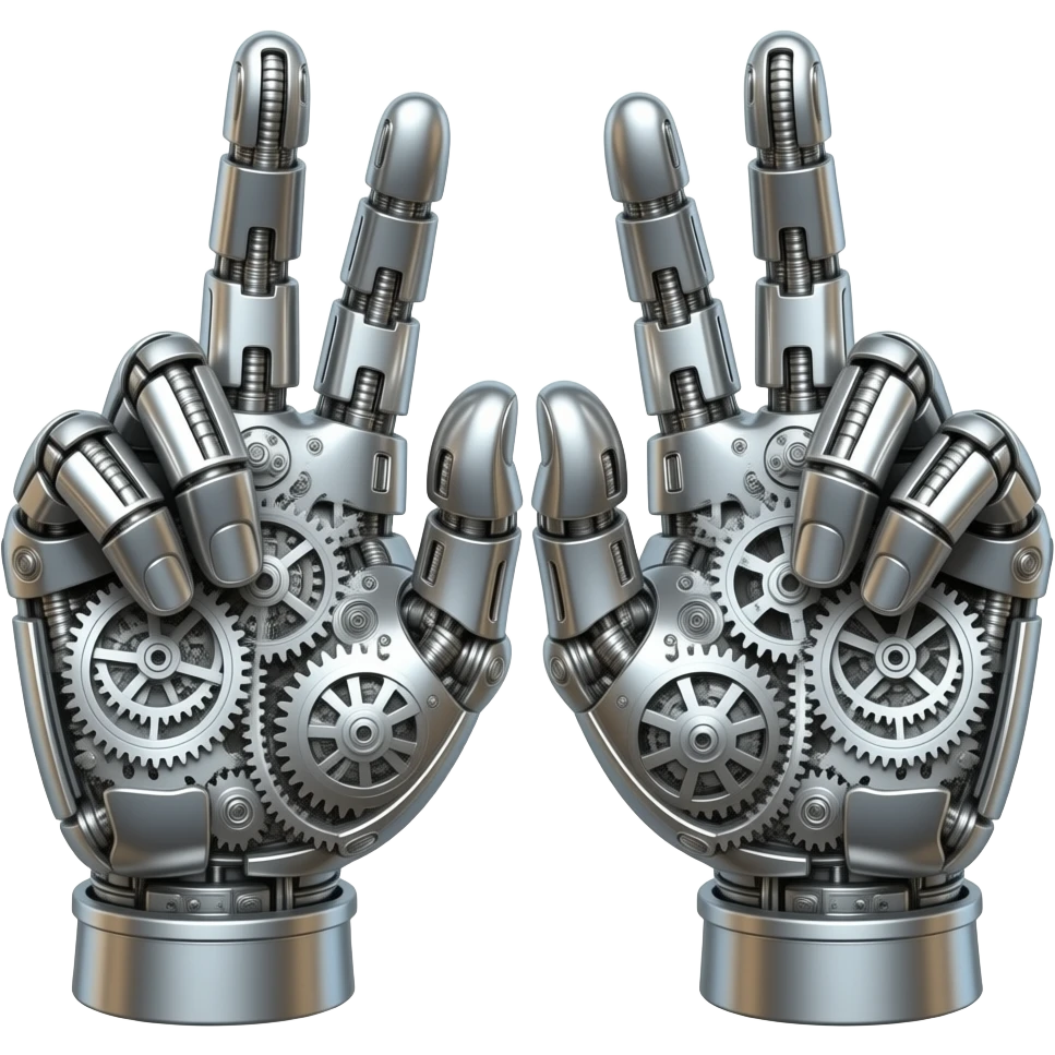 the touch of the fingers of two palms as in Michelangelo's painting in the Sistine Chapel, but mechanically constructed emoji