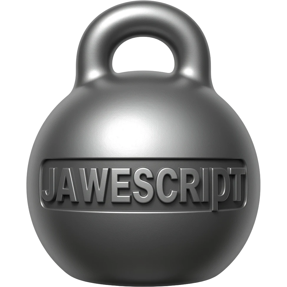 A 1-ton iron weight featuring the "JavaScript" text emoji