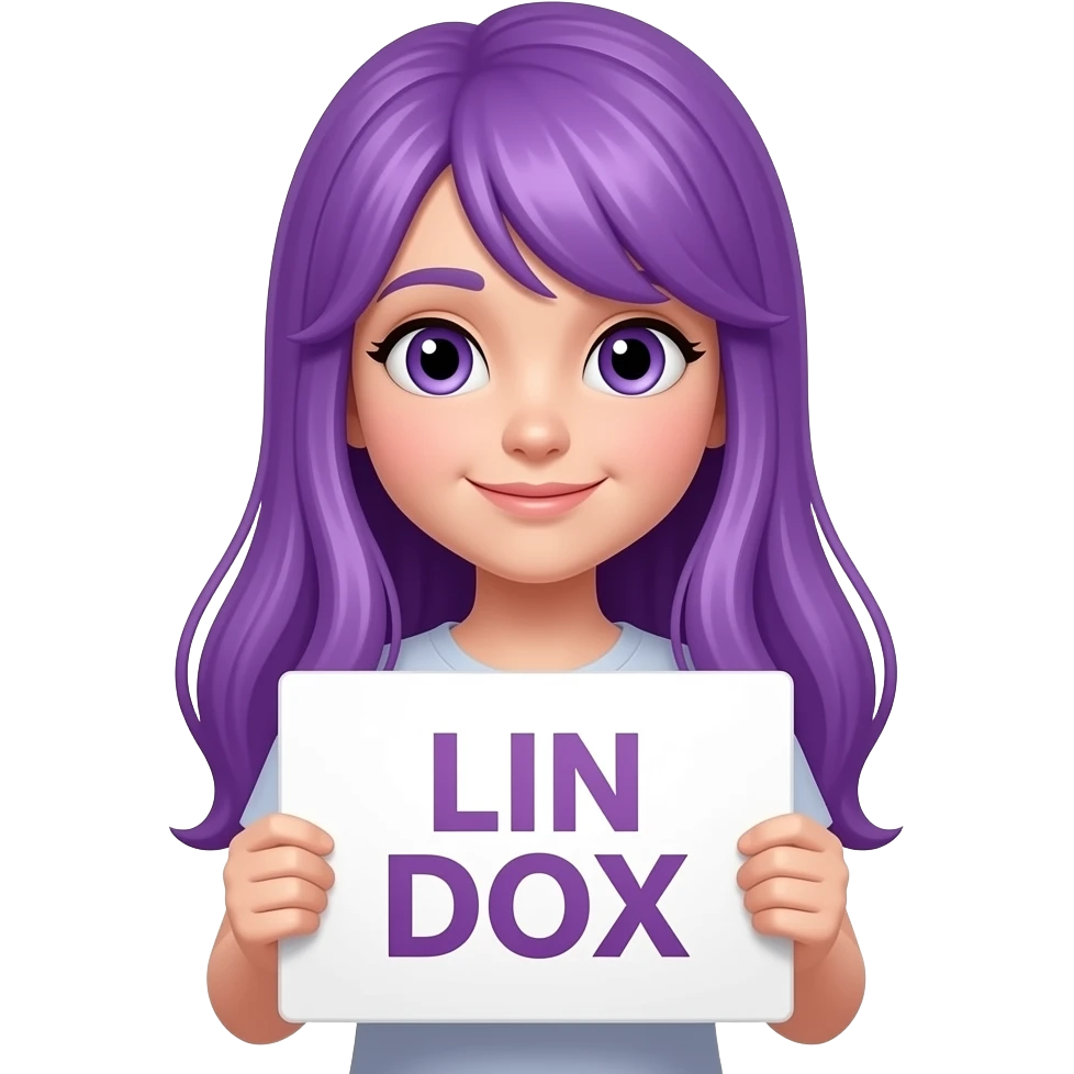 girl with long purple hair with a LIN DOX sign emoji