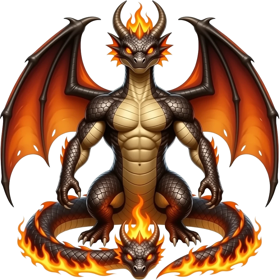 fire serpent with a head, dragon wings and arms and another head in the tail emoji