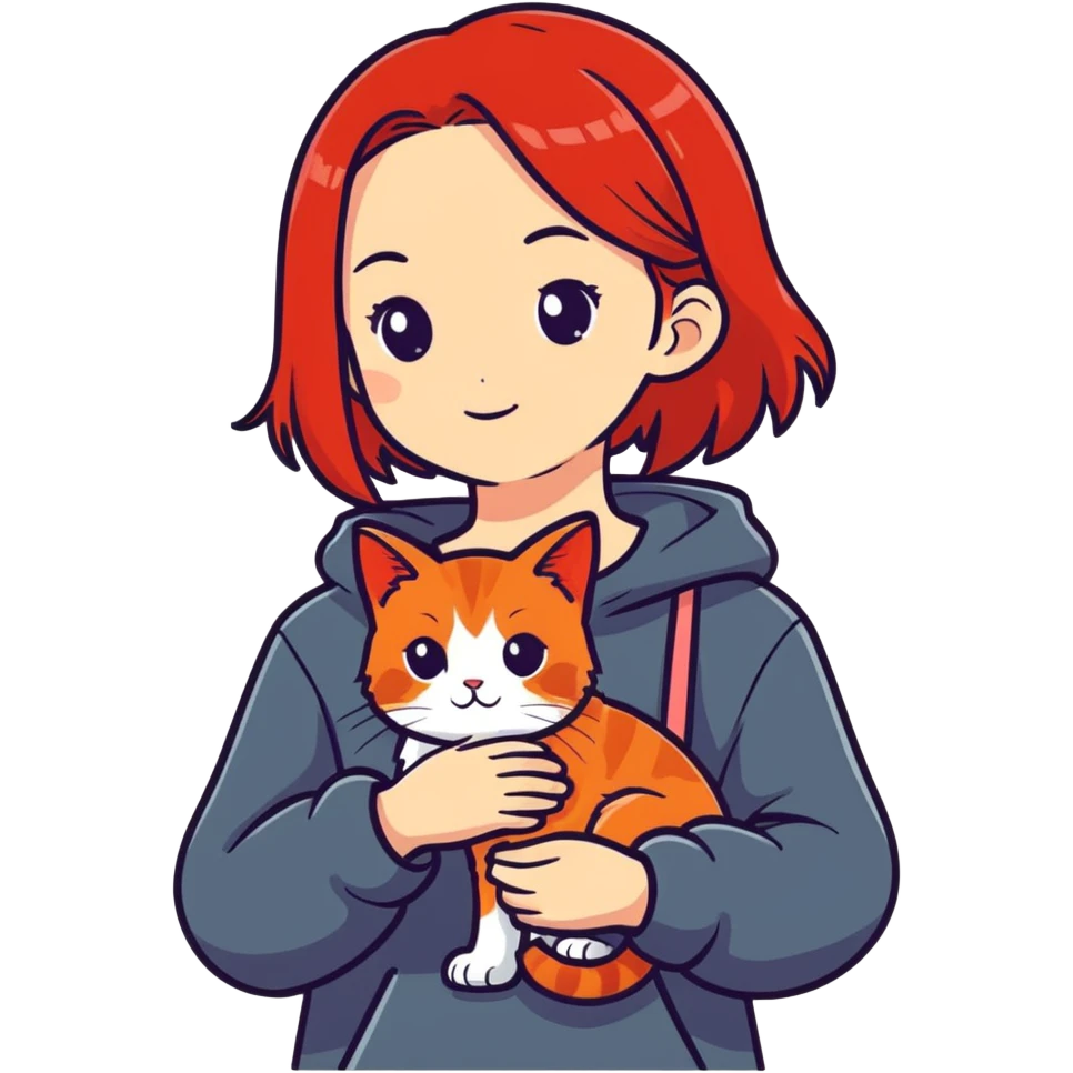 red-haired girl with a red lop-eared cat emoji