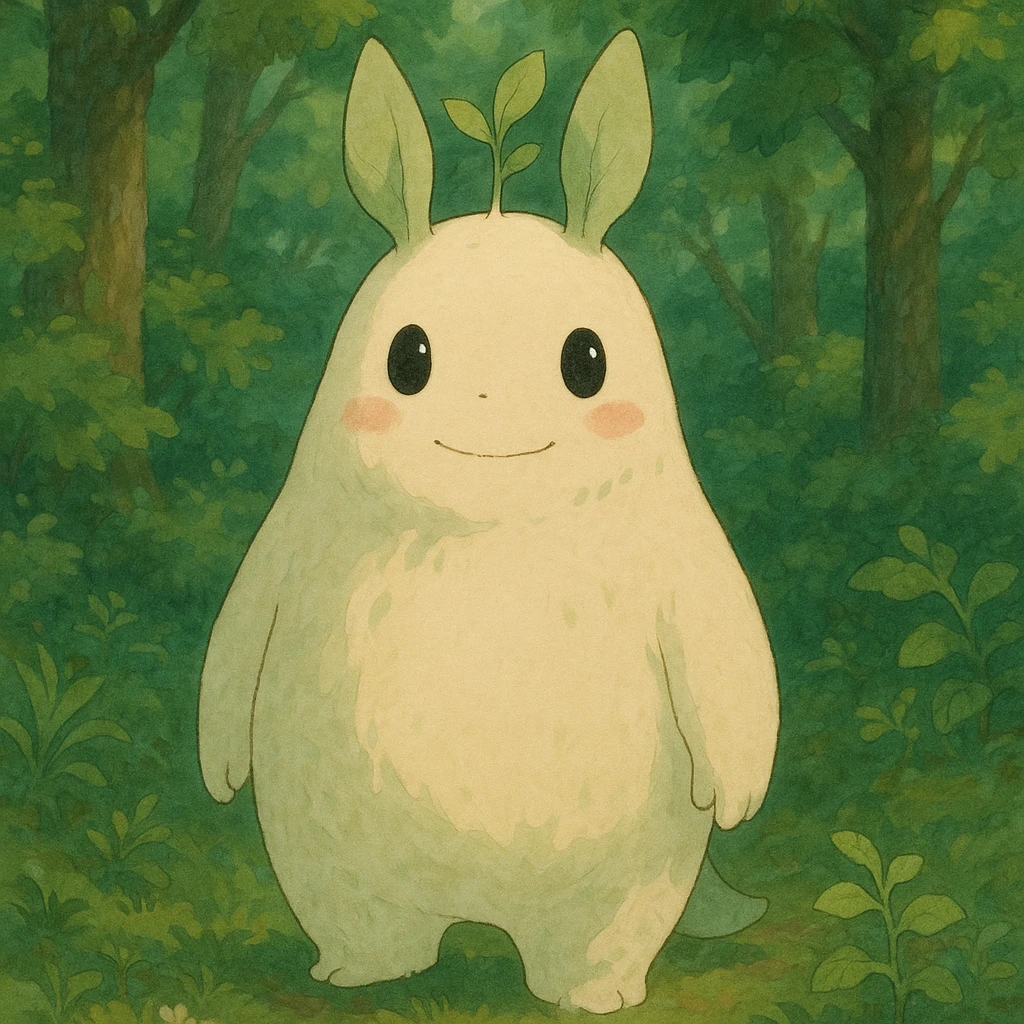 a whimsical forest spirit with soft colors and a gentle expression in Ghibli style emoji