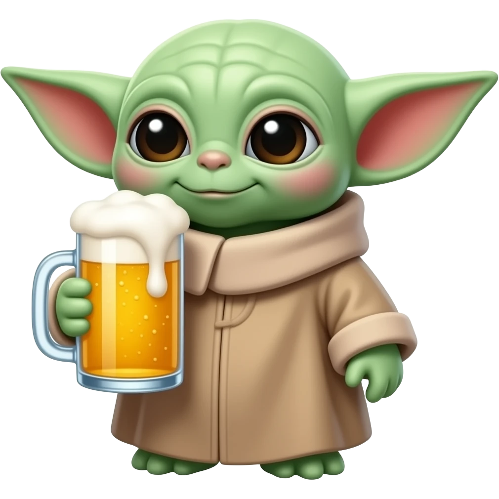 Un bébé Yoda, qui boit de la bière emoji