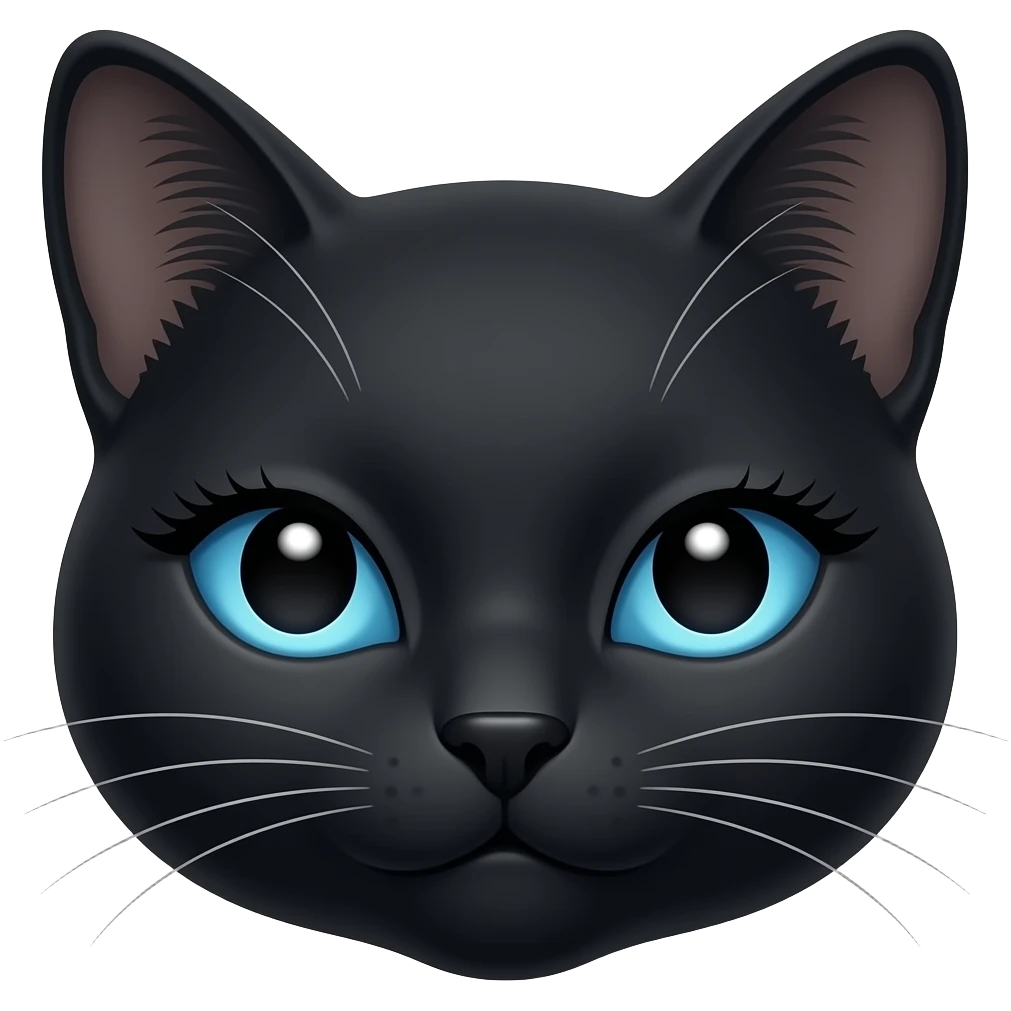 A sleek black cat emoji with vibrant blue eyes, looking flirty and seductive. Heavy long eyelashes, half-lidded 'bedroom eyes' expression, a small knowing smirk, and a graceful head tilt. emoji