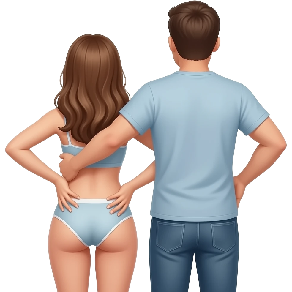 woman bent over  showing her ass in panty with a man behind her holding her hips with his two hands on both side facing away from the viewer emoji