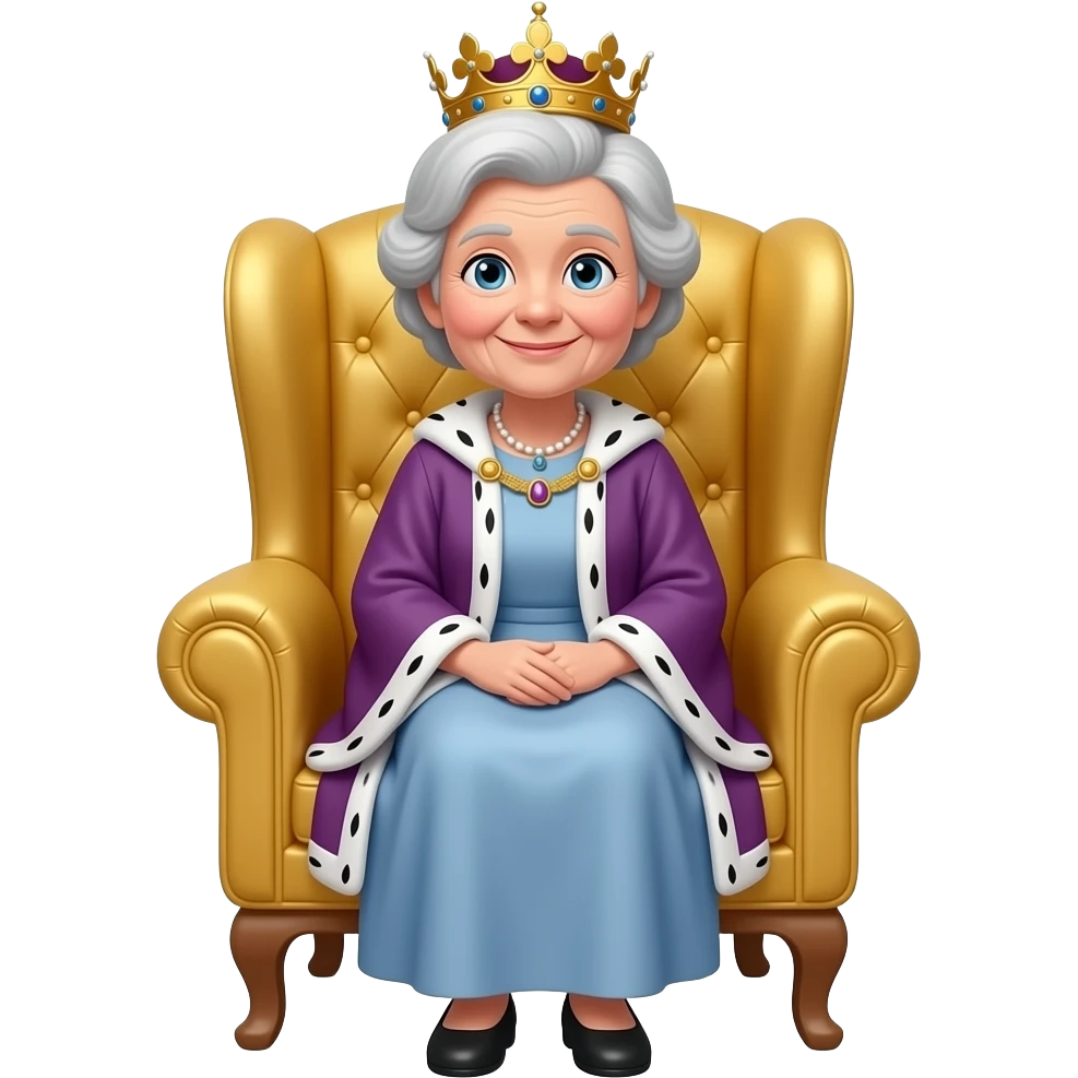 Nonna seduta su una poltrona d’oro con una regina emoji