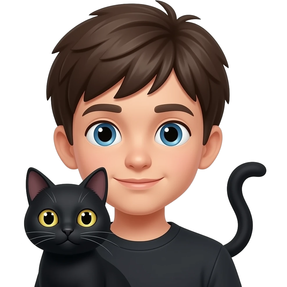 Ragazzo 13 anni con gatta nera emoji