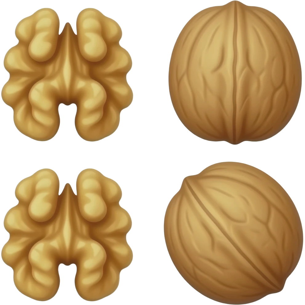 5 wallnuts 2 grouped together then 2 grouped together then 1 emoji