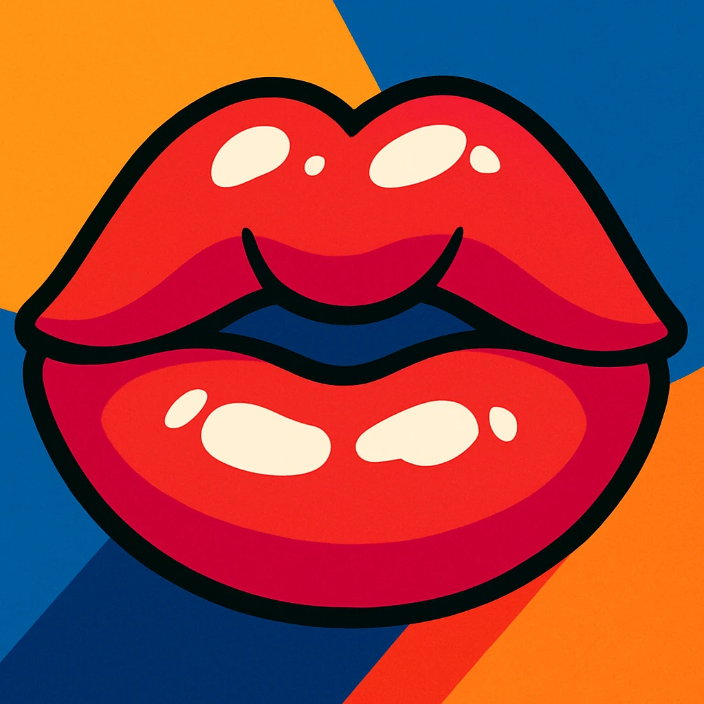puffy lips, glossy, cartoon style emoji