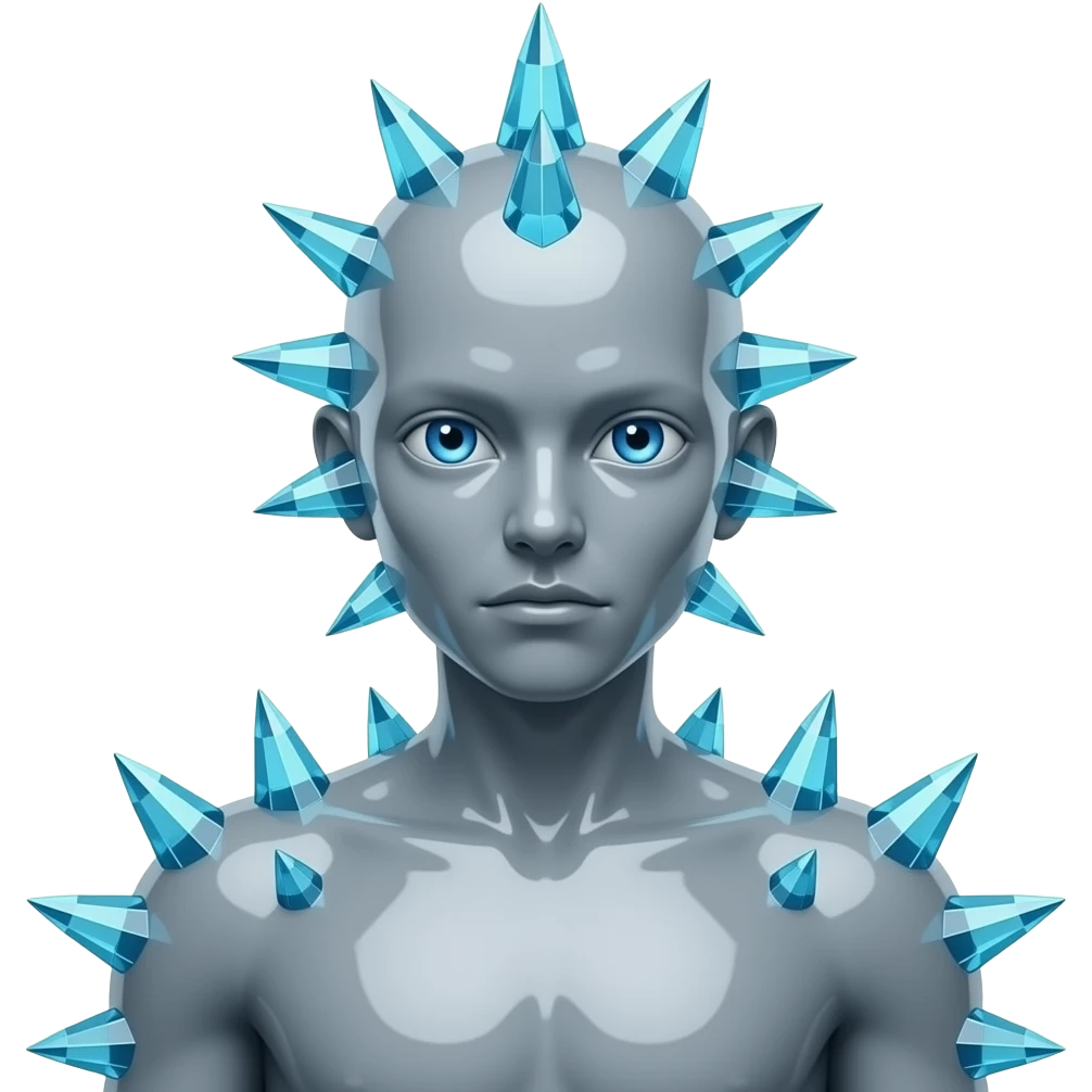 Weird Crystal humanoid thing with crystals growing on its back in glowing blue eyes with a gray body with a growing with no mouth with glowing blue eyes with a single blue glowing eye full body emoji