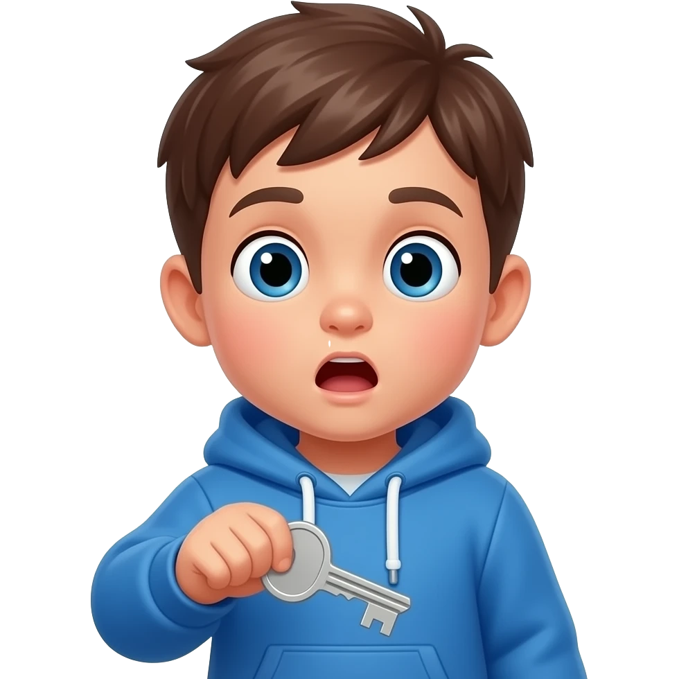 a little super shocked boy holding a key emoji