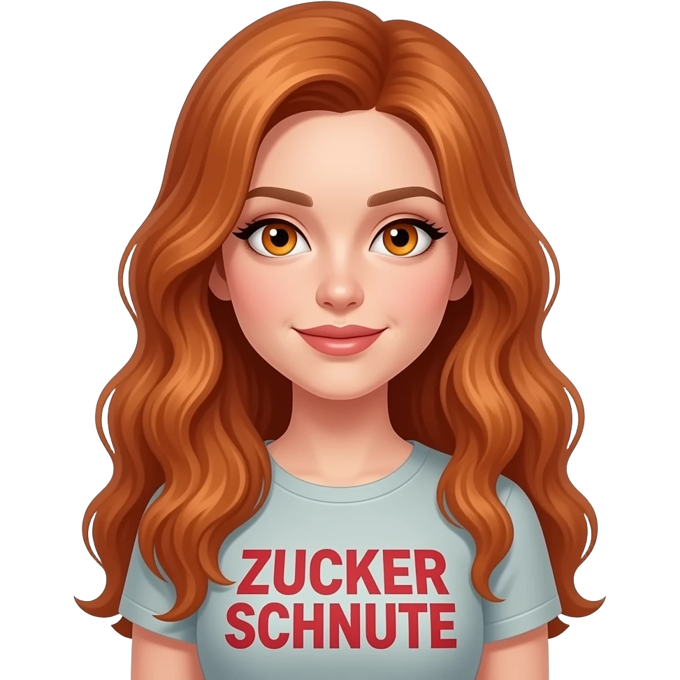 sexy girl with long ginger hair and ginger eyes a top with ZUCKER SCHNUTE written on it emoji