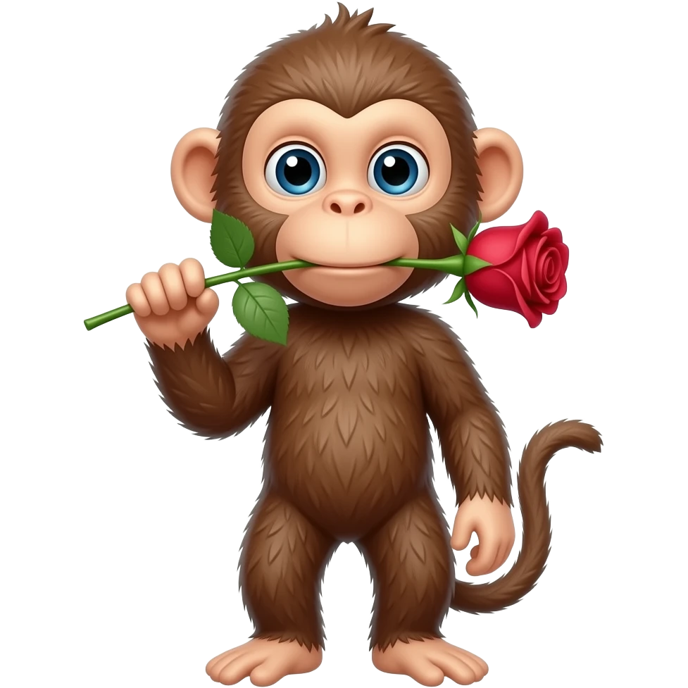 a monkey holding a rose in mouth emoji