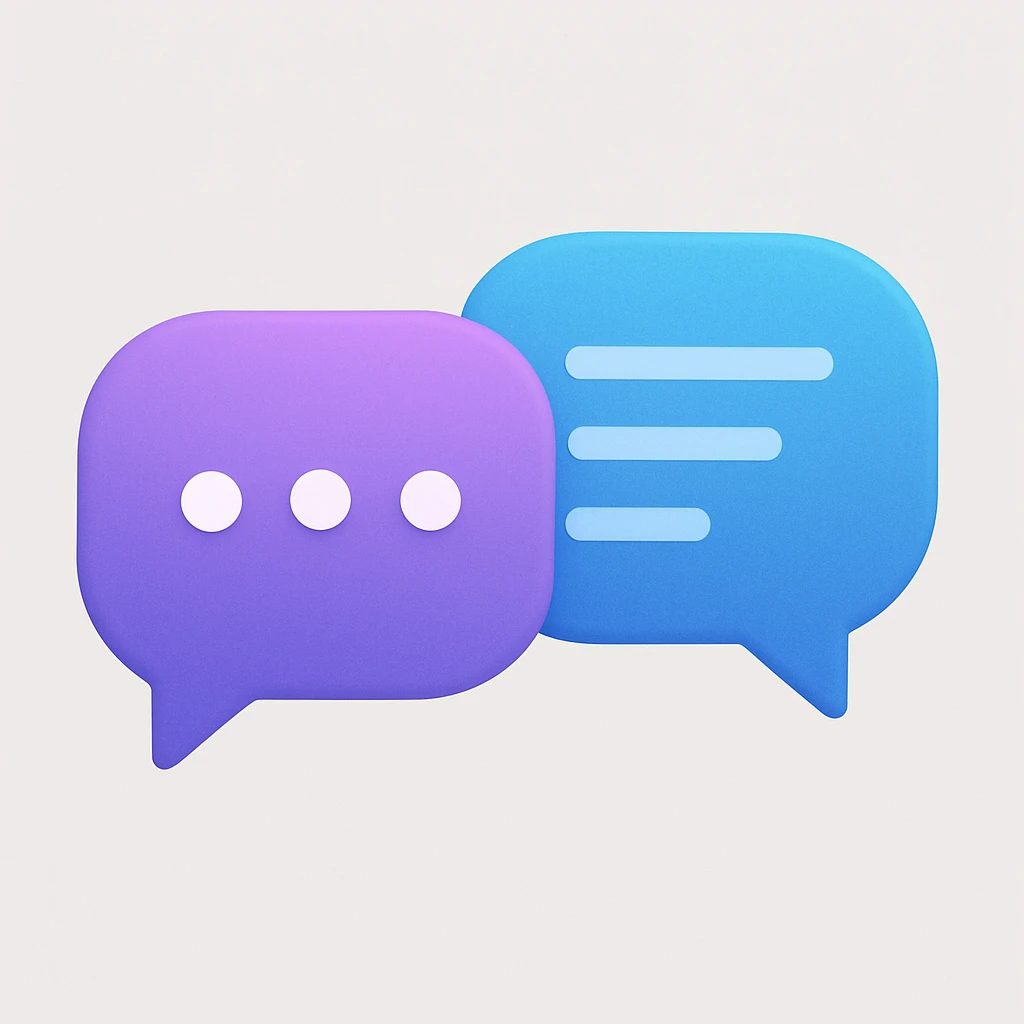 chat conversation bubbles, purple and blue, slight gradient effect emoji