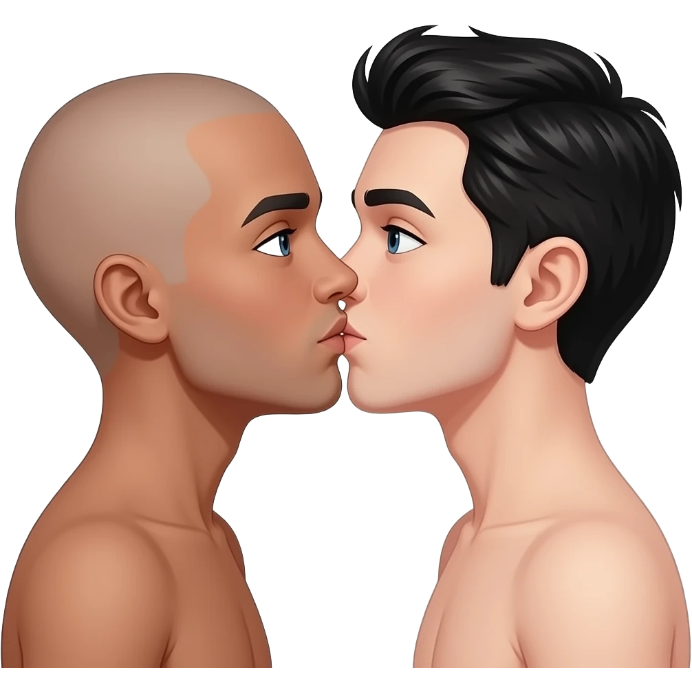 haz un emoji una calva morena besandose con un blanco pelinegro emoji