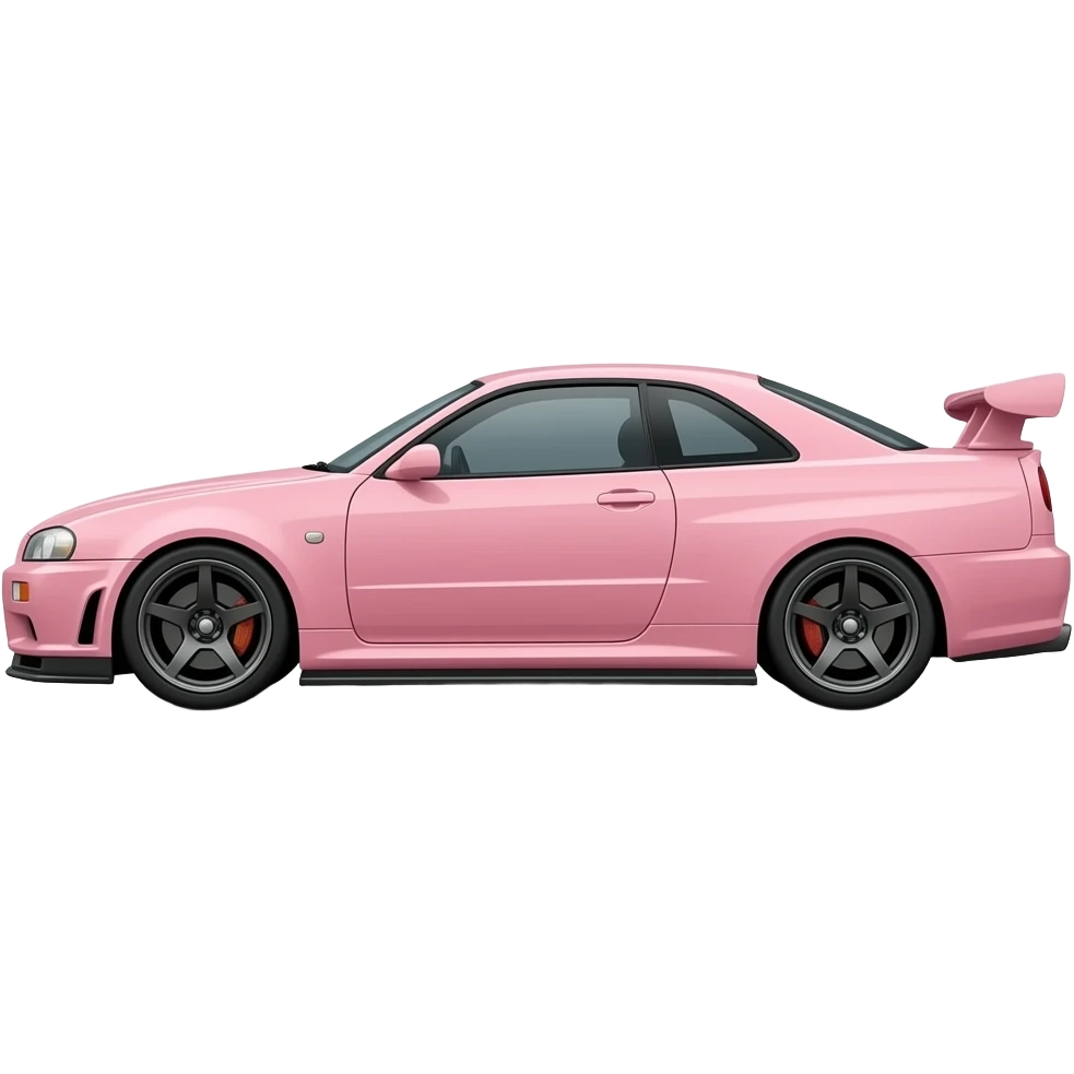 Fait moi une nissan skyline r34 en rose avec un gros eleron et la voiture de côté emoji