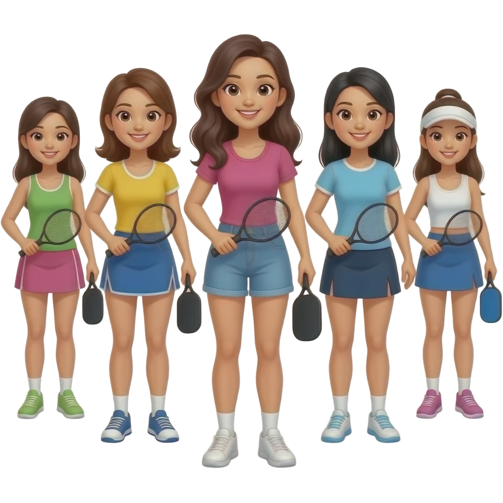 Pickleball asian ladies like this but holding pickleball paddle and all asian emoji