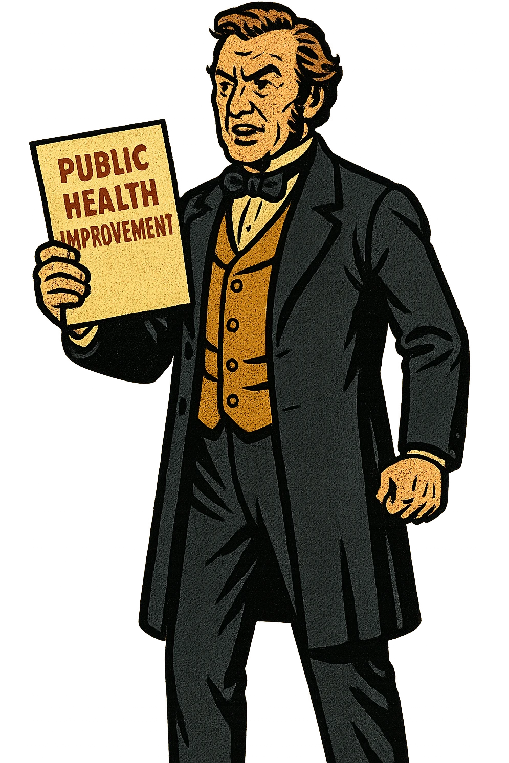 the full image of a middle aged victorian politician holding a document in his right hand which reads 'Public Health Improvement'. emoji