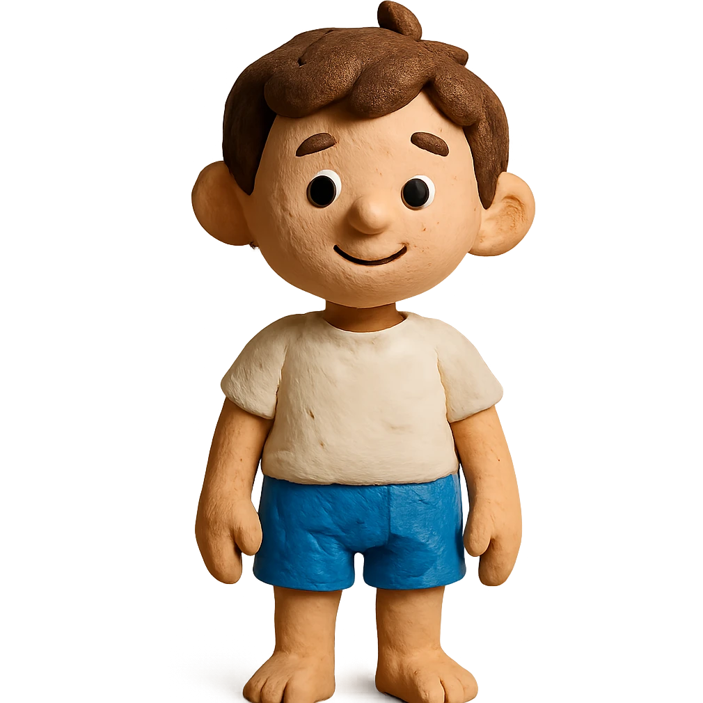 boy with brown hair, white shirt, blue swim shorts emoji