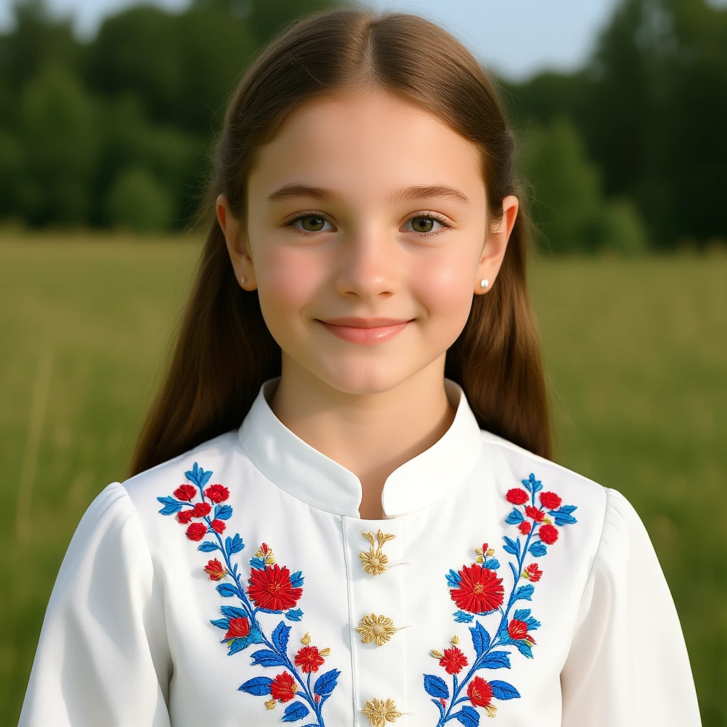 Girl in a Ukrainian white embroidered shirt emoji
